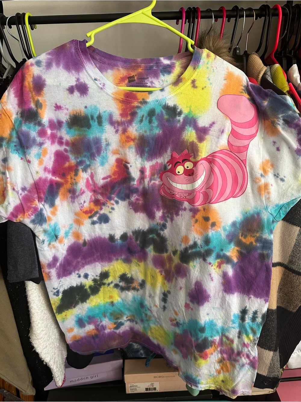 Hanes Women's Tie-Dye Cheshire Cat Short Sleeve Tee - Pink / Multicolor
